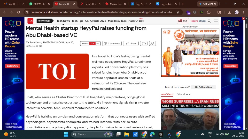 Times of India coverage of HeyyPal funding